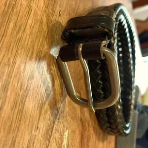 Source Unknown 100% leather  belt, braided with silver buckle